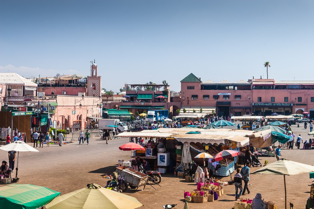 Jemaa el-Fnaa square and market place in Marrakesh's medina quarter